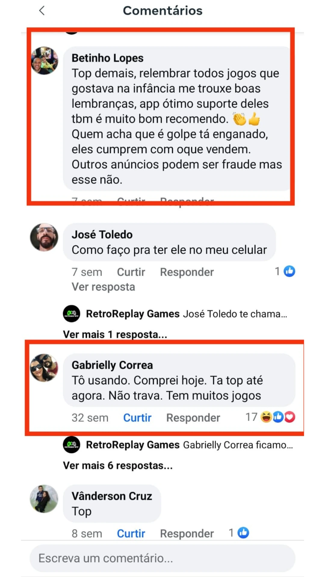 Comentário de cliente sobre o Retrobox